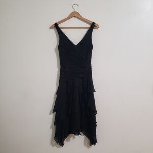 BETSY & ADAM Black Silk Cocktail Formal Midi Dress